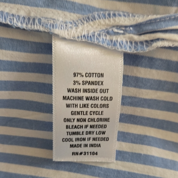 Crown & Ivy Blue White Striped Poplin Shirt Mandarin Collar Coastal Nautical XL - Picture 6 of 9